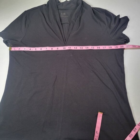 J. Jill Supersoft Black Cotton Blend Elegant Pleated V-Neck Tee Shirt Size L - Picture 5 of 5